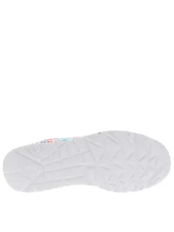 Baskets en simili cuir blanc et multicolore à semelle compensée et lacets plats
