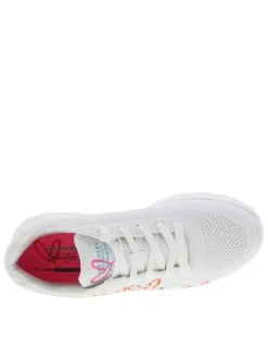 Baskets en simili cuir blanc et multicolore à semelle compensée et lacets plats