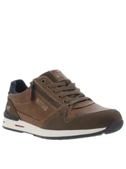 Baskets homme brun à talon plat avec lacets et zip latéral ton sur ton