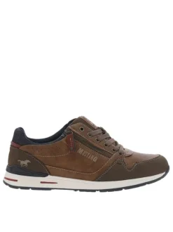 Baskets homme brun à talon plat avec lacets et zip latéral ton sur ton