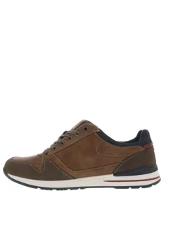 Baskets homme brun à talon plat avec lacets et zip latéral ton sur ton