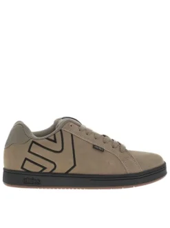Baskets kaki en cuir à talon plat avec des lacets et un logo noir