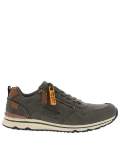 Baskets kaki à talon plat avec des lacets et un zip décoratif