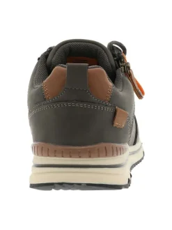 Baskets kaki à talon plat avec des lacets et un zip décoratif