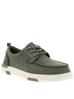 Baskets kaki à talon plat avec des lacets ronds et un logo embossé au talon