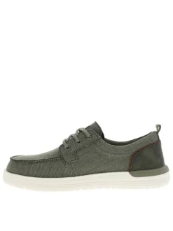 Baskets kaki à talon plat avec des lacets ronds et un logo embossé au talon