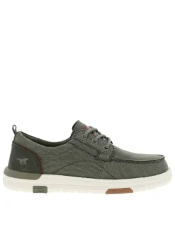 Baskets kaki à talon plat avec des lacets ronds et un logo embossé au talon