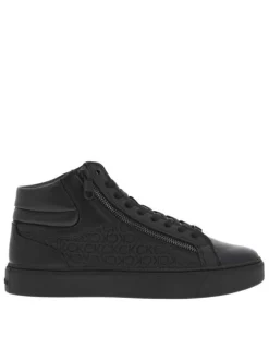 Baskets montantes en cuir noires avec semelle plateforme lacets et zip latéral