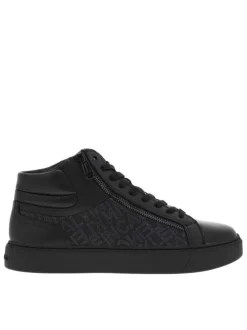 Baskets montantes en cuir noir à semelle vulcanisée, lacets et zip latéral