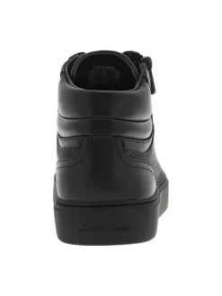 Baskets montantes en cuir noir à semelle vulcanisée, lacets et zip latéral