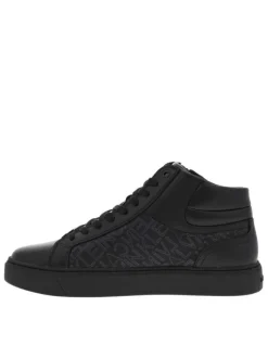 Baskets montantes en cuir noir à semelle vulcanisée, lacets et zip latéral