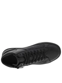 Baskets montantes en cuir noir à semelle vulcanisée, lacets et zip latéral