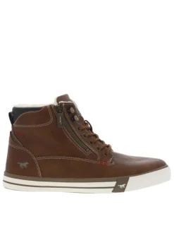 Baskets montantes marron, fourrées, à semelle vulcanisée, lacets et zip