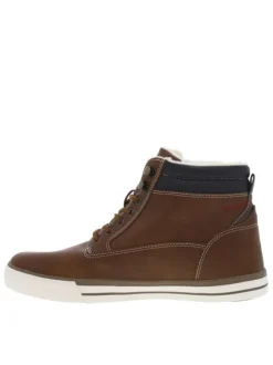 Baskets montantes marron, fourrées, à semelle vulcanisée, lacets et zip
