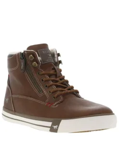 Baskets montantes marron, fourrées, à semelle vulcanisée, lacets et zip