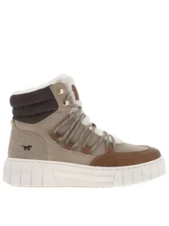 Baskets montantes taupe à plateforme avec languette et doublure intérieure en fausse peau de mouton