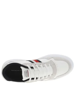 Baskets multisport en cuir blanc et beige à semelle plateforme arrondie blanche