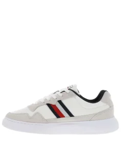 Baskets multisport en cuir blanc et beige à semelle plateforme arrondie blanche