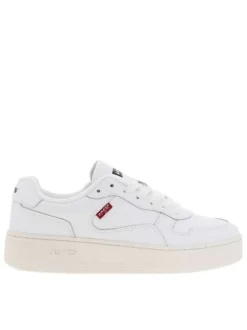 Baskets multisport en cuir blanc à semelle blanche surélevée et à lacets plats