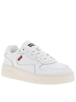 Baskets multisport en cuir blanc à semelle blanche surélevée et à lacets plats