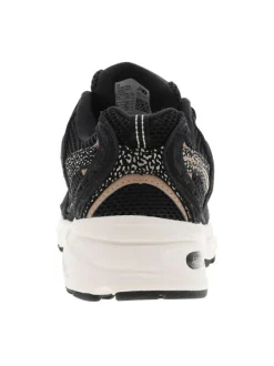 Baskets multisport en cuir noires avec empiècements tachetés et maille résille