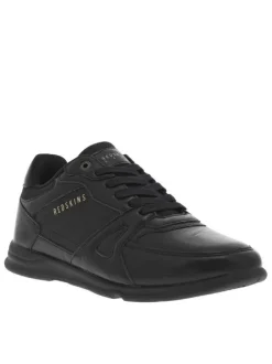 Baskets noires à talon plat avec des lacets noirs et un logo beige