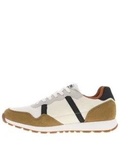 Baskets running beige plates et à lacets plats blancs avec contrefort orange