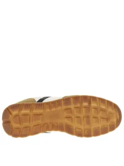 Baskets running beige plates et à lacets plats blancs avec contrefort orange