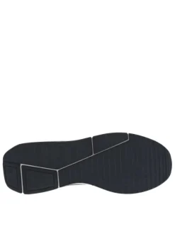 Baskets running beiges et kaki à semelle plate avec lacets ronds bleus et logos