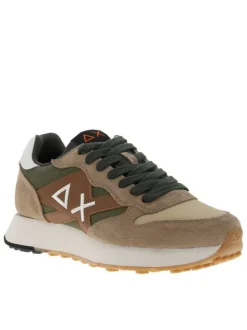 Baskets running beiges à talon plat avec le nom de la marque au talon