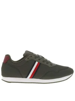 Baskets running bi-matière kaki avec des lacets plats tressés