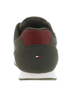 Baskets running bi-matière kaki avec des lacets plats tressés