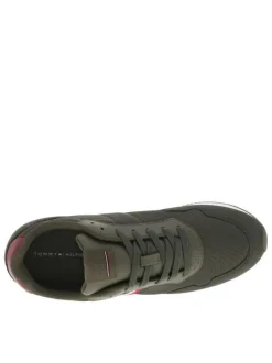 Baskets running bi-matière kaki avec des lacets plats tressés