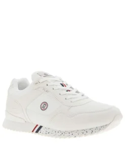 Baskets running blanches avec des détails tricolores et à lacets plats