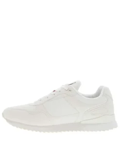 Baskets running blanches avec des détails tricolores et à lacets plats