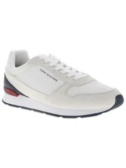 Baskets running blanches en cuir avec un talon plat et des lacets