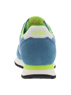 Baskets running bleues et jaunes fluorescentes à semelle plate blanche