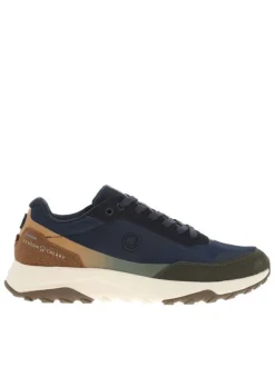 Baskets running bleu marine à talon plat avec des lacets et logo
