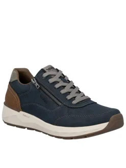 Baskets running bleu marine à talon plat et à lacets plats avec un zip