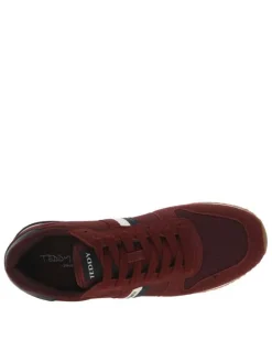 Baskets running bordeaux avec bandes tricolores cousues sur la tige