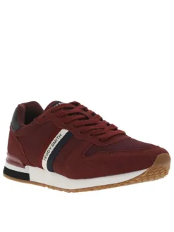 Baskets running bordeaux avec bandes tricolores cousues sur la tige