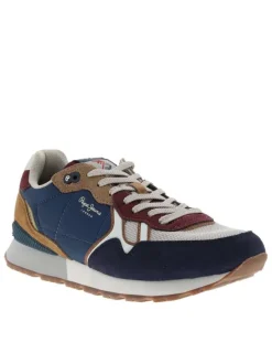 Baskets running Brit Back M en cuir bleu marine à talon plat avec des lacets