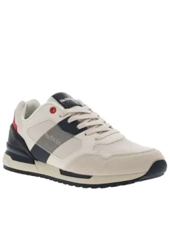 Baskets running écrues à talon plat avec empiècements rouges et marine