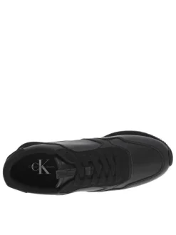 Baskets running divers cuir noir à semelle semi-compensée et à lacets plats