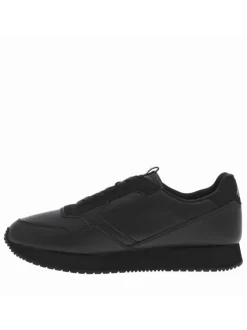 Baskets running divers cuir noir à semelle semi-compensée et à lacets plats
