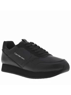 Baskets running divers cuir noir à semelle semi-compensée et à lacets plats