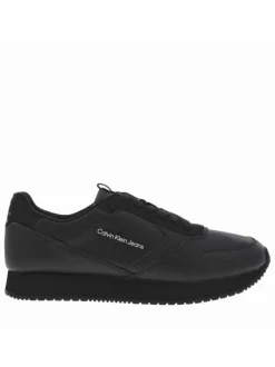 Baskets running divers cuir noir à semelle semi-compensée et à lacets plats