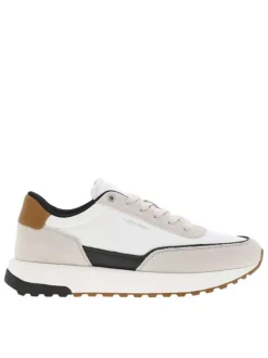 Baskets running en cuir blanches et crème avec des empiècements en cuir nubuck