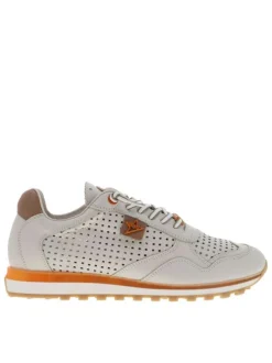 Baskets running en cuir blanches à talon plat avec des aérations sur le pourtour