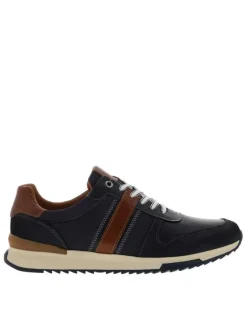 Baskets running en cuir bleu marine à talon plat avec des lacets tressés